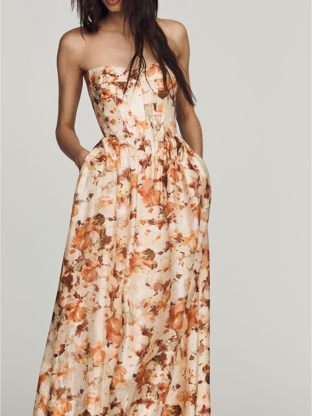 Bardot Lola Printed Midi Dress in Orange Floral